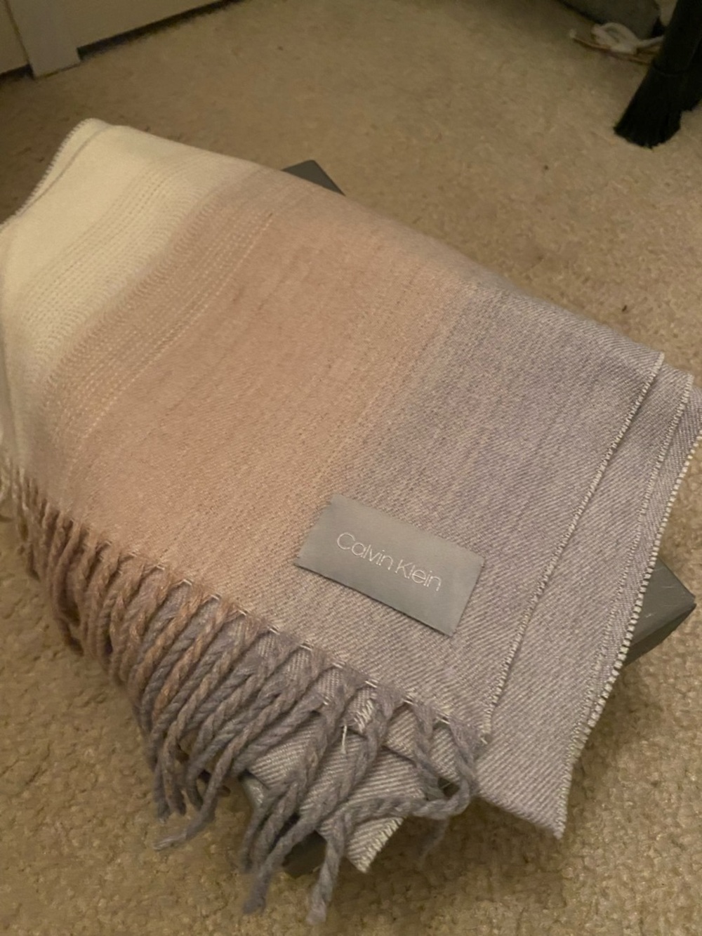 Calvin Klein Gradient Fringe Scarf in Cream, Taupe, Gray